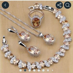 Elegant 925 sterling Silver champagne topaz Jewelry Set